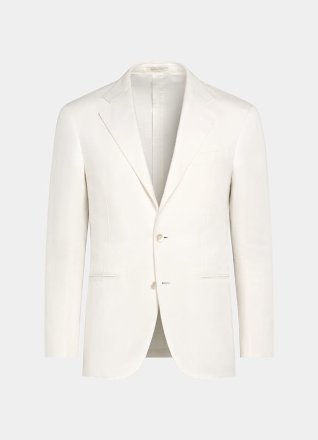 SUITSUPPLY Summer Linen Cotton by Di Sondrio, Italy Off-White Tailored Fit Havana Suit Jacket