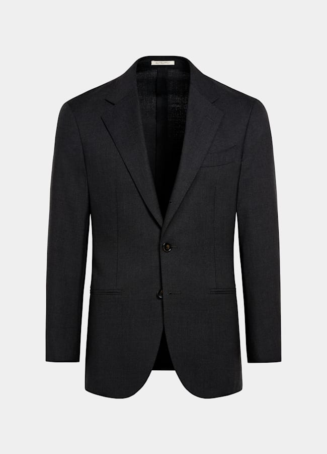 SUITSUPPLY All Season Wrinkle-Free 4-Ply Wool by Rogna, Italy Dark Grey Tailored Fit Havana Suit Jacket