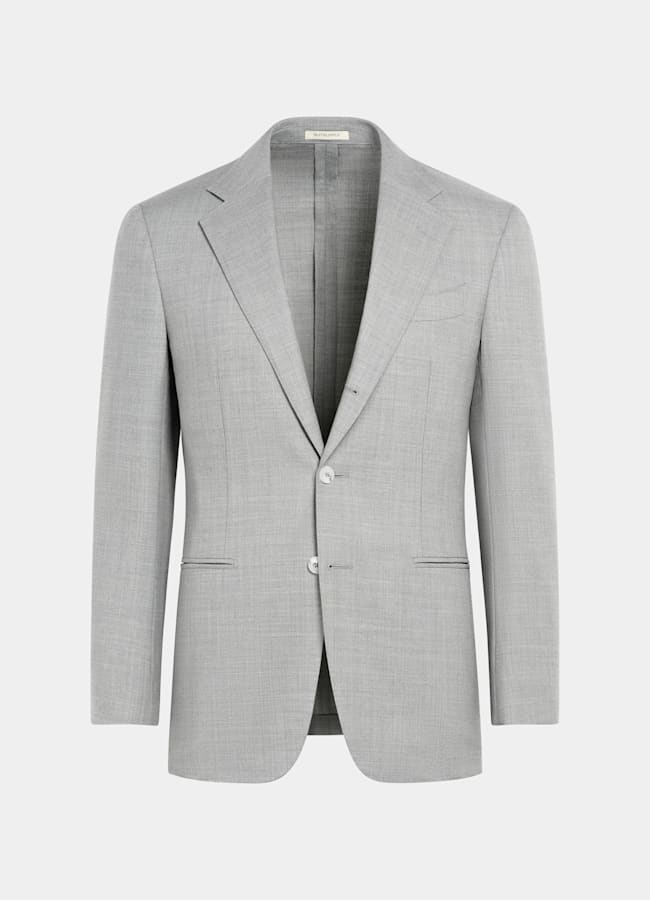 SUITSUPPLY All Season Wrinkle-Free 4-Ply Wool by Rogna, Italy Light Grey Tailored Fit Havana Suit Jacket
