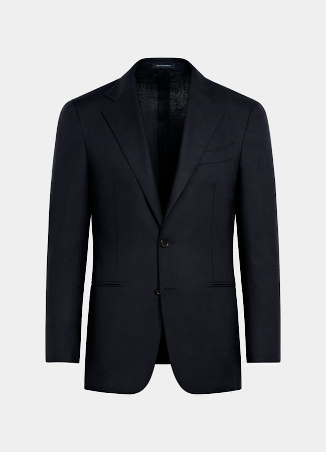 SUITSUPPLY All Season Wrinkle-Free 4-Ply Wool by Rogna, Italy Navy Tailored Fit Havana Suit Jacket