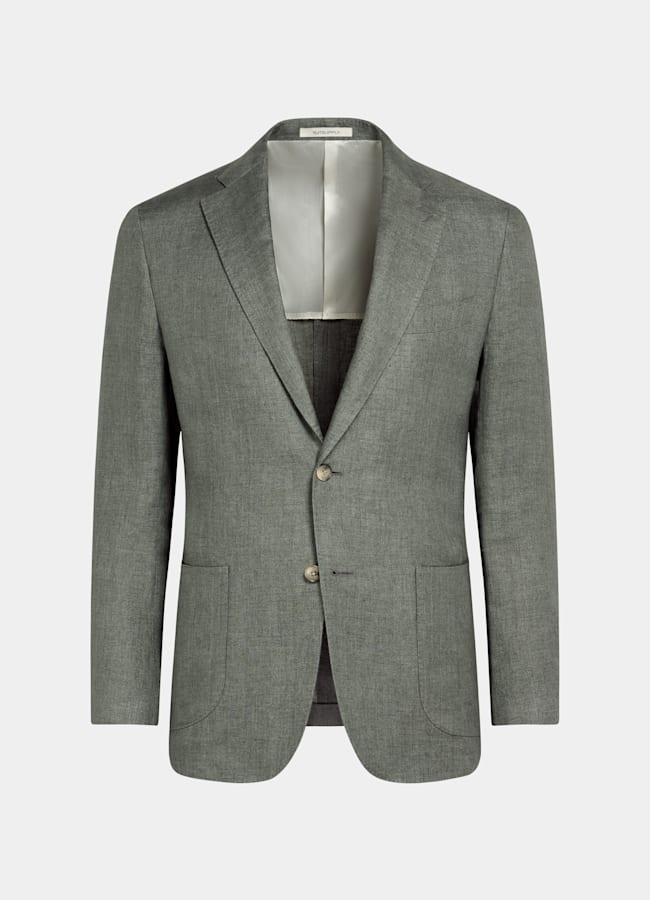 SUITSUPPLY Summer Pure Linen by Solbiati, Italy Mid Green Tailored Fit Havana Suit Jacket