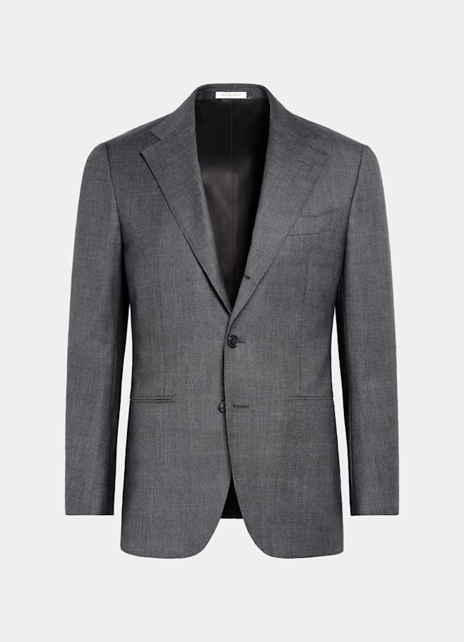 SUITSUPPLY All Season Pure S130's Wool by Reda, Italy Dark Grey Bird's Eye Tailored Fit Havana Suit Jacket