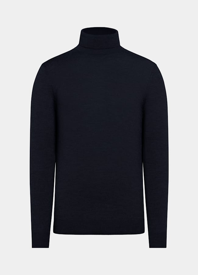 SUITSUPPLY Pure laine Col roulé Merino bleu marine