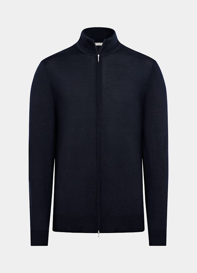 SUITSUPPLY Pura lana Cardigan navy Merino con zip