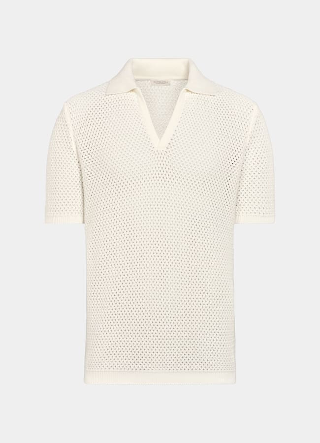 SUITSUPPLY Pure Cotton Off-White Crochet Buttonless Polo