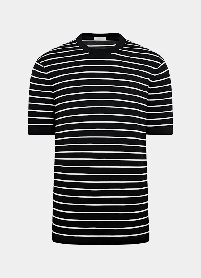 SUITSUPPLY Cotton Silk Black Short Sleeve Crewneck