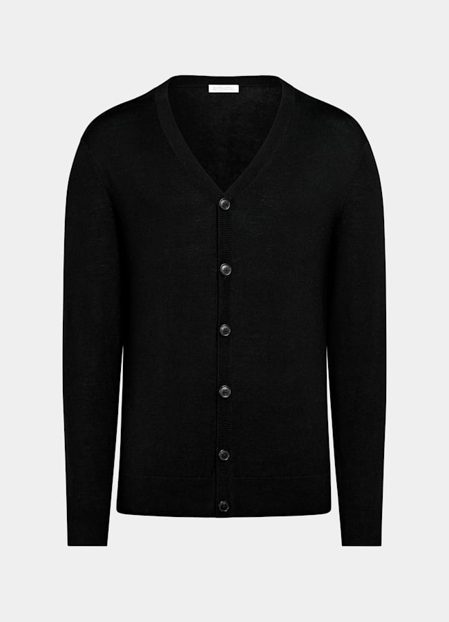 SUITSUPPLY Silk Wool Cashmere Black V-Neck Cardigan