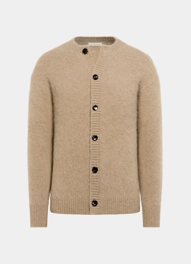 SUITSUPPLY Alpaca Blend Mid Brown Crewneck Cardigan
