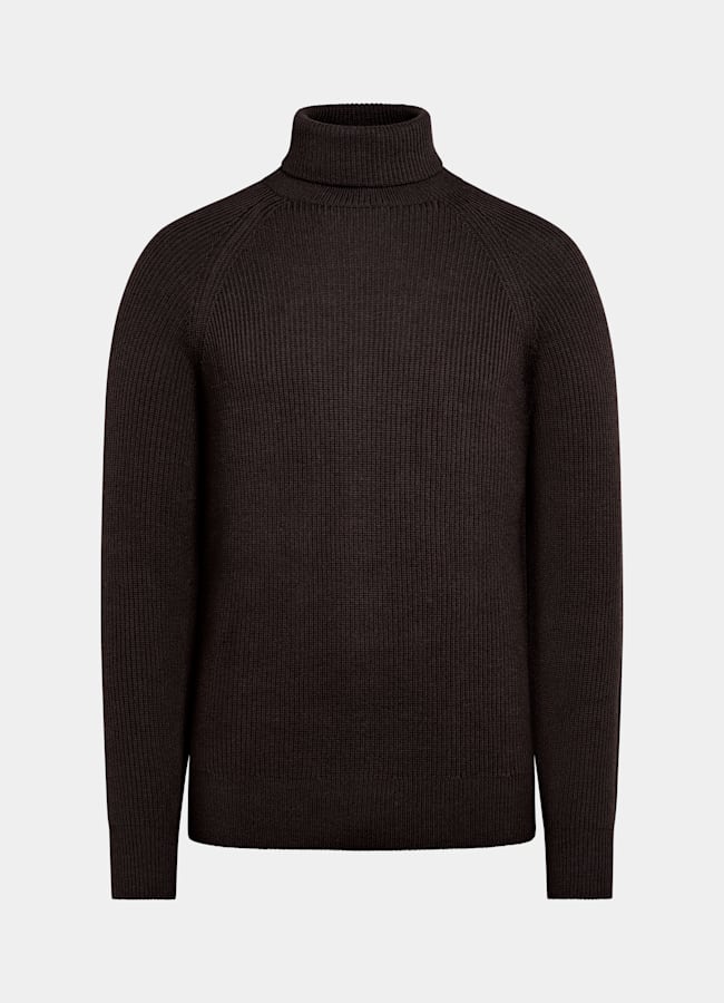 SUITSUPPLY Pure Wool Dark Brown Ribbed Turtleneck