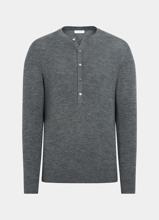 SUITSUPPLY Pure Wool Mid Grey Ribbed Henley