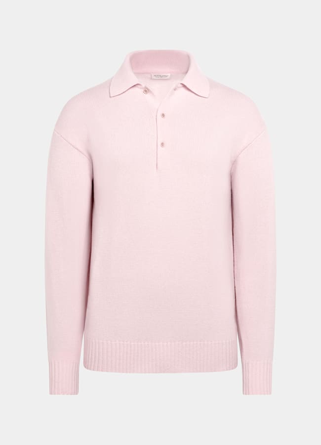 SUITSUPPLY Pure Cashmere Pink Long Sleeve Polo