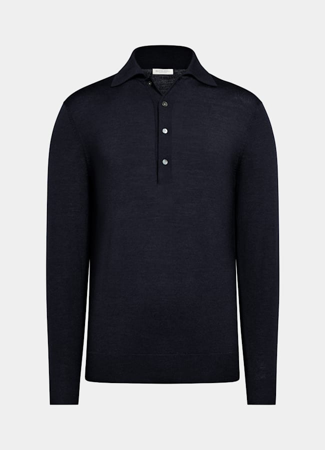SUITSUPPLY Pure Wool Navy Long Sleeve Polo