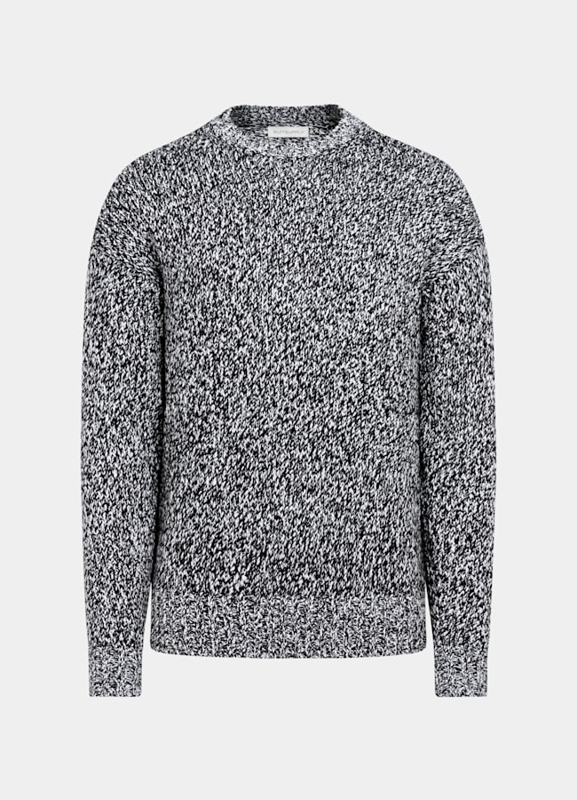SUITSUPPLY Cotton Wool Black & White Mouliné Crewneck