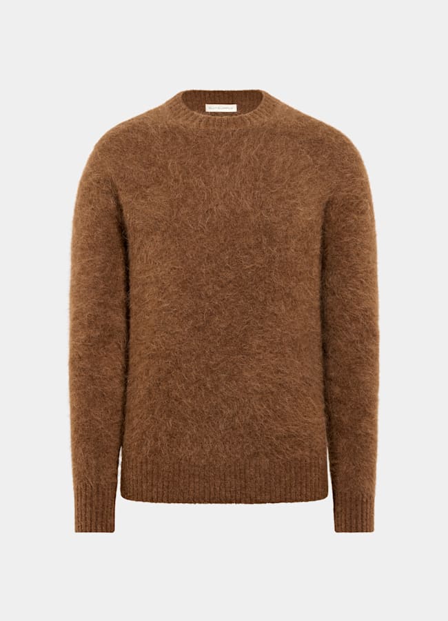 SUITSUPPLY Alpaka Mischung Rundhalspullover mittelbraun