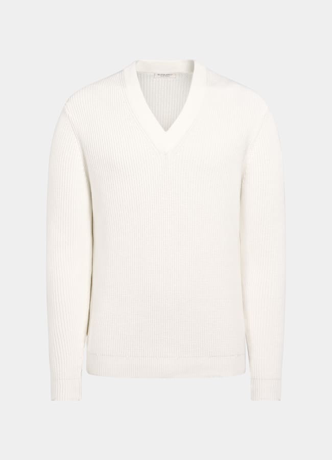 SUITSUPPLY Pure Cotton Off-White V-Neck