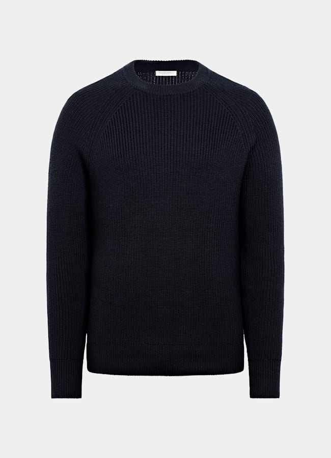 SUITSUPPLY Pure Wool Navy Ribbed Crewneck