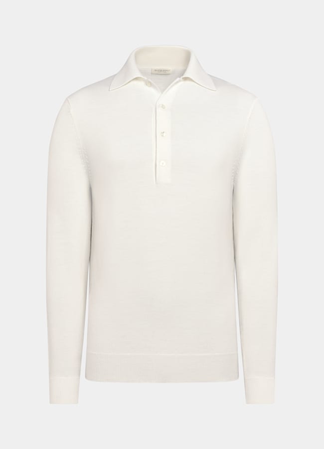 SUITSUPPLY Pure Wool Off-White Long Sleeve Polo