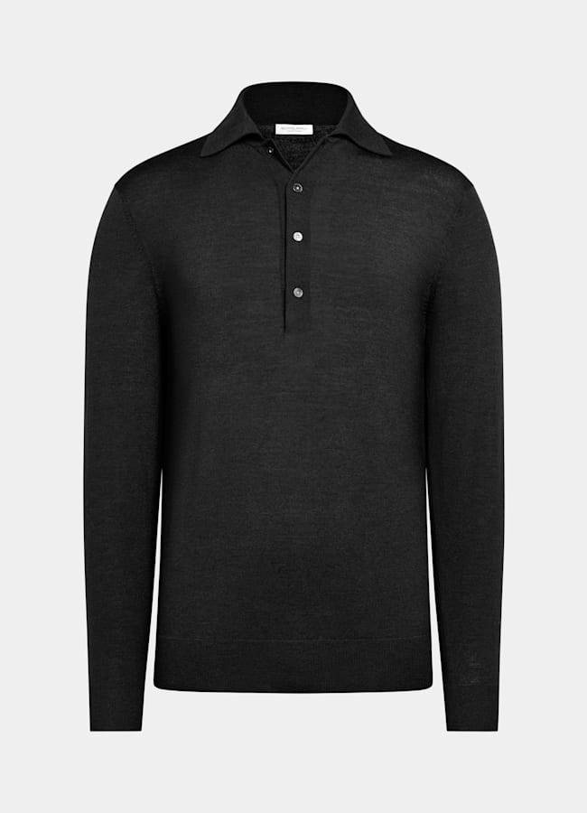 SUITSUPPLY Pure Wool Dark Grey Long Sleeve Polo