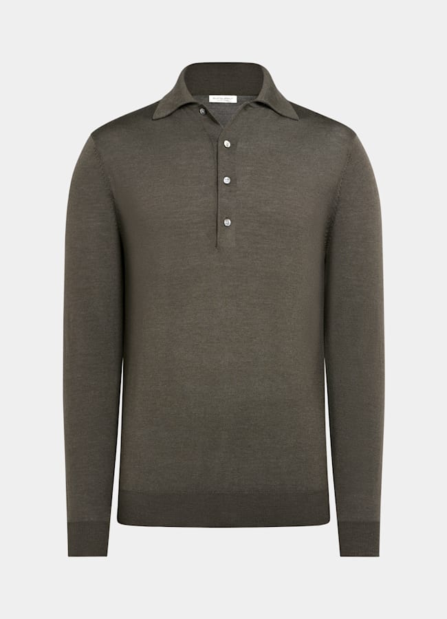 SUITSUPPLY Pure Wool Green Long Sleeve Polo