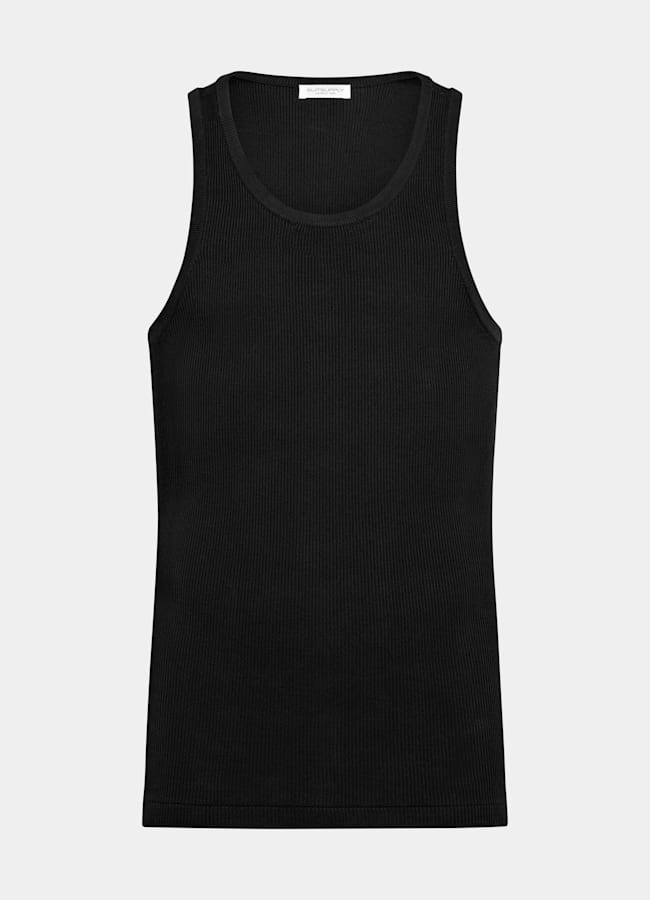 SUITSUPPLY Algodón y seda Camiseta negra acanalada