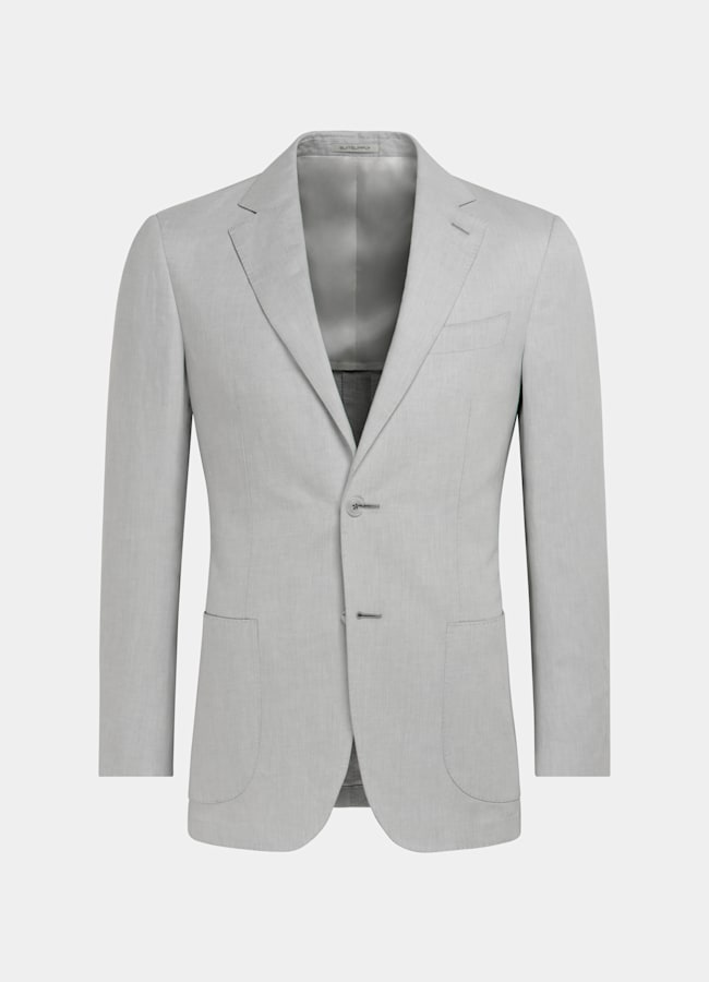 SUITSUPPLY Summer Linen Cotton by Di Sondrio, Italy Light Grey Three-Piece Tailored Fit Havana Suit