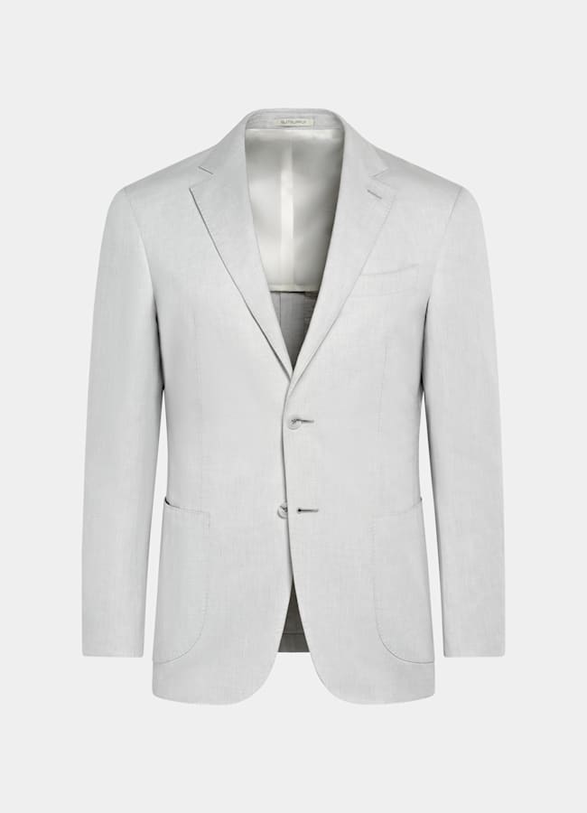 SUITSUPPLY Summer Linen Cotton by Di Sondrio, Italy  Light Grey Tailored Fit Havana Suit