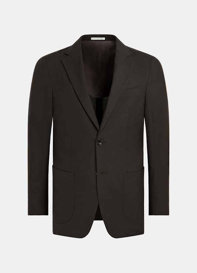 SUITSUPPLY Lana, seda y lino de Rogna, Italia  Traje Havana tres piezas marrón oscuro corte Tailored