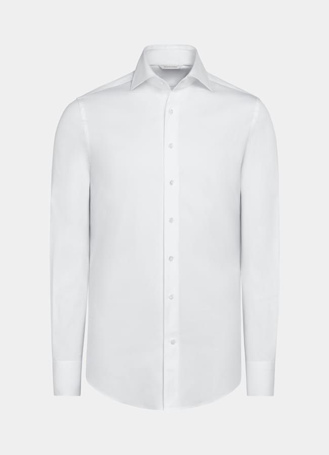 SUITSUPPLY Stretch Cotton Polyamide by Reggiani, Italy White Widespread Collar Shirt