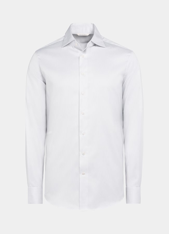 SUITSUPPLY Wrinkle-Free Pima Cotton by Weba, Switzerland Light Grey Striped Widespread Collar Shirt