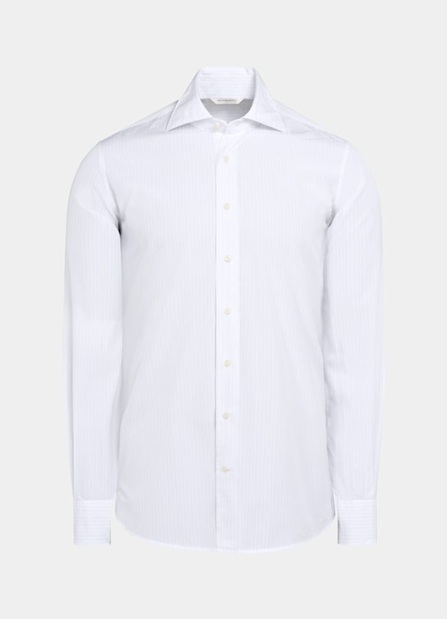 SUITSUPPLY Egyptian Cotton by Albini, Italy White Striped Cotton Shirt
