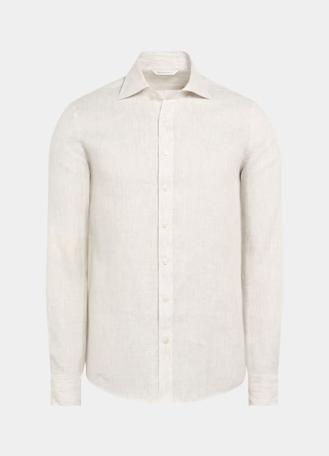 SUITSUPPLY Pure Linen by Albini, Italy Light Brown Striped Linen Shirt