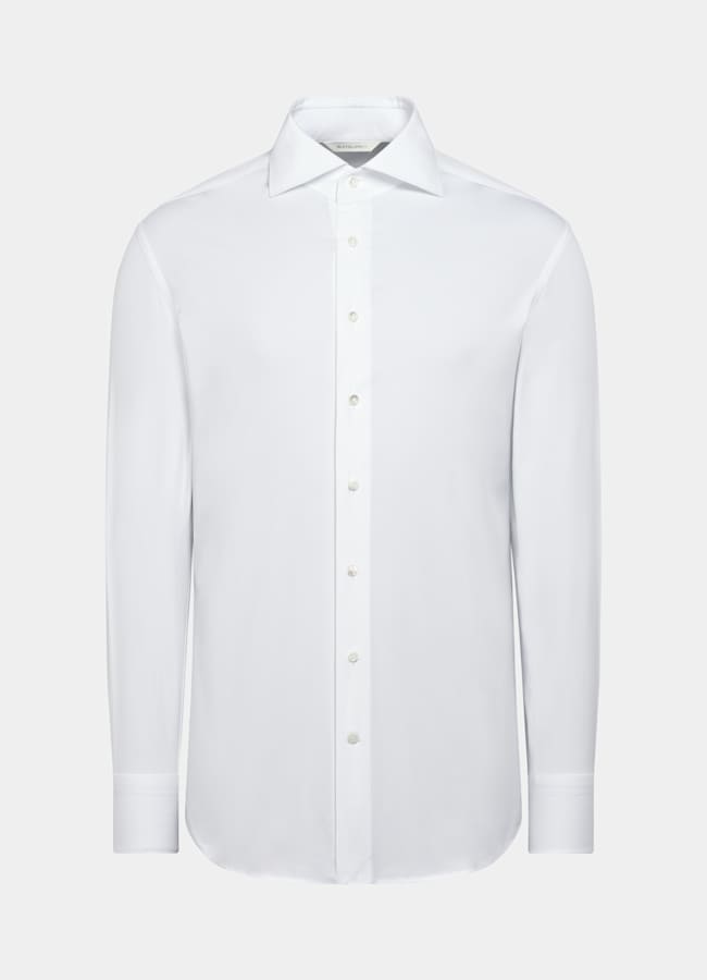 SUITSUPPLY Stretch Cotton Polyamide by Reggiani, Italy White Widespread Collar Shirt