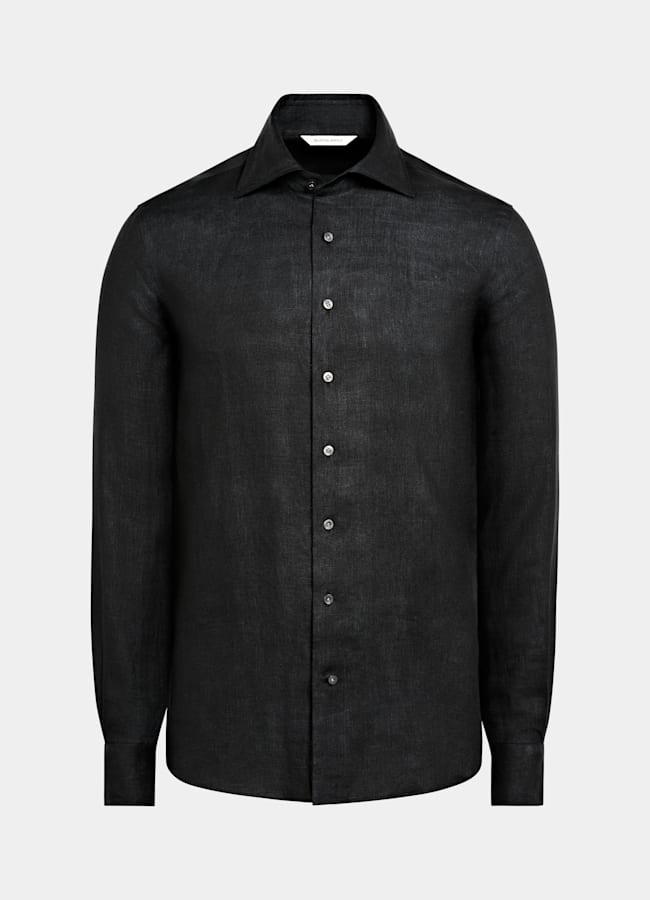 SUITSUPPLY Pure Linen by Albini, Italy Black Linen Shirt