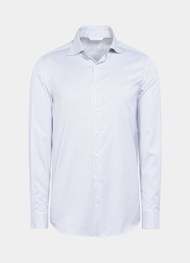 SUITSUPPLY Wrinkle-Free Pima Cotton by Weba, Switzerland Navy Striped Widespread Collar Shirt