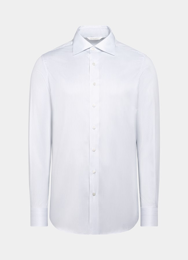 SUITSUPPLY Wrinkle-Free Pima Cotton by Weba, Switzerland White Striped Widespread Collar Shirt