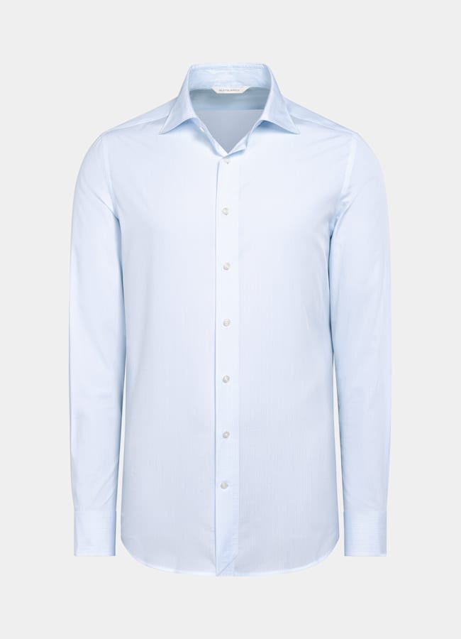 SUITSUPPLY Egyptian Cotton by Albini, Italy Light Blue Striped Widespread Collar Shirt