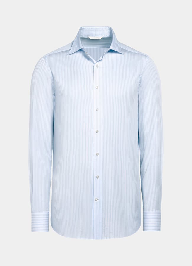 SUITSUPPLY Egyptian Cotton by Albini, Italy Light Blue Striped Widespread Collar Shirt