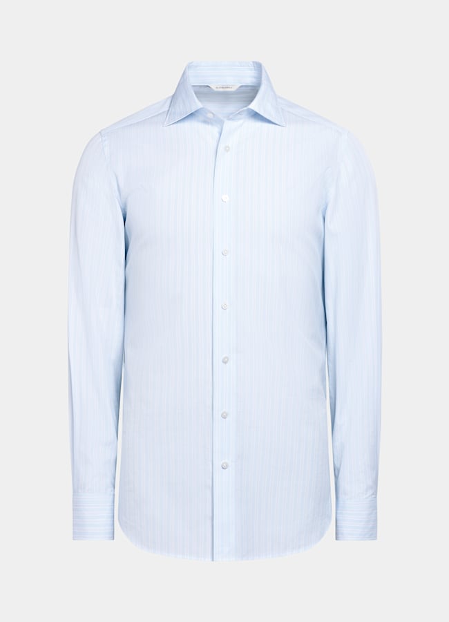 SUITSUPPLY Egyptian Cotton by Albini, Italy Light Blue Striped Widespread Collar Shirt