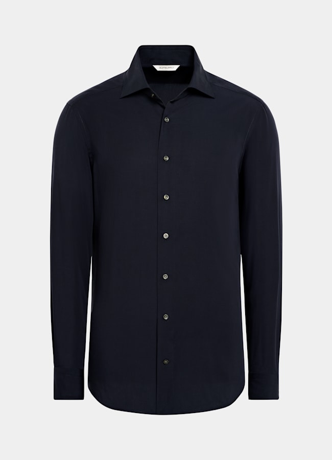 SUITSUPPLY Lyocell by Albini, Italy Navy Widespread Collar Shirt