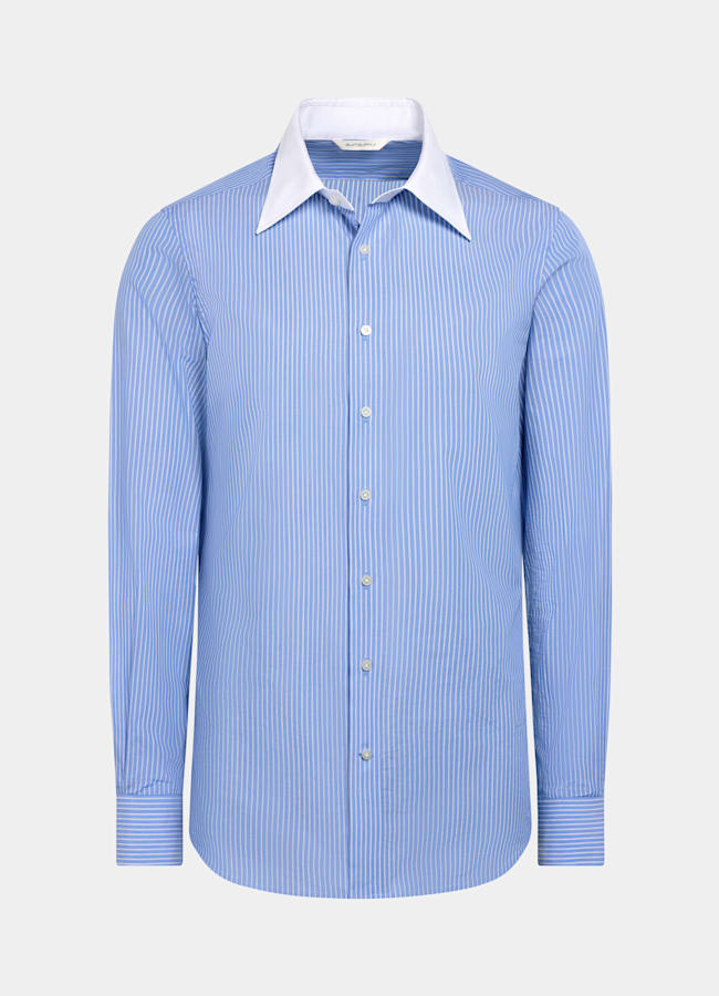 SUITSUPPLY Egyptian Cotton by Albini, Italy Light Blue Striped Point Collar Shirt