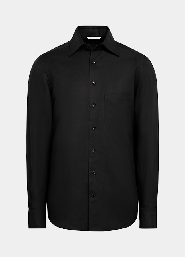 SUITSUPPLY Lyocell Linen Cotton by Di Sondrio, Italy Black Lyocell Linen Cotton Overshirt