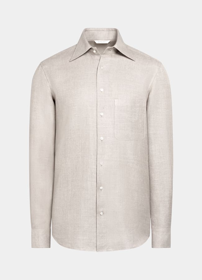 SUITSUPPLY Silk Linen Wool by E.Thomas, Italy Light Taupe Silk Linen Wool Overshirt
