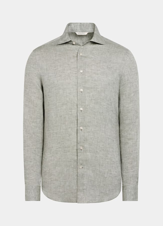 SUITSUPPLY Pure Linen by Albini, Italy Light Green Linen Shirt