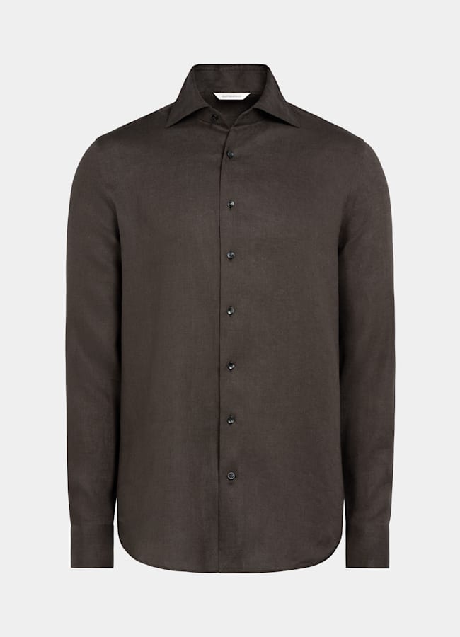 SUITSUPPLY Pure Linen by Albini, Italy Dark Brown Linen Shirt