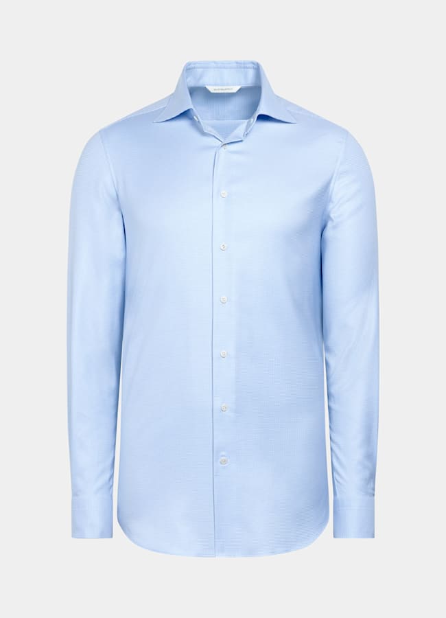 SUITSUPPLY Coton Pima sans repassage - Weba, Suisse Chemise bleu clair pied-de-poule à col évasé