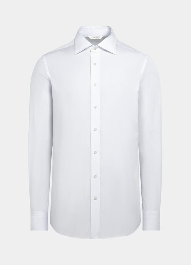 SUITSUPPLY Egyptian Cotton by Albini, Italy Light Grey Striped Widespread Collar Shirt