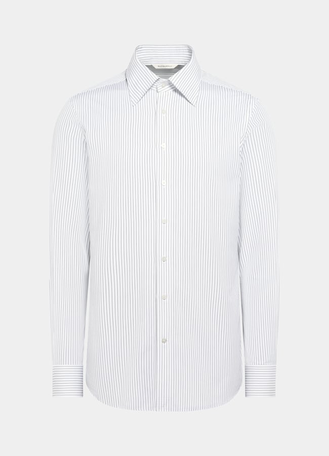 SUITSUPPLY Egyptian Cotton by Thomas Mason, Italy White Striped Point Collar Shirt