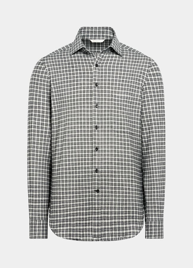 SUITSUPPLY Egyptian Cotton Flannel by Albiate, Italy Black Checked Cotton Flannel Shirt