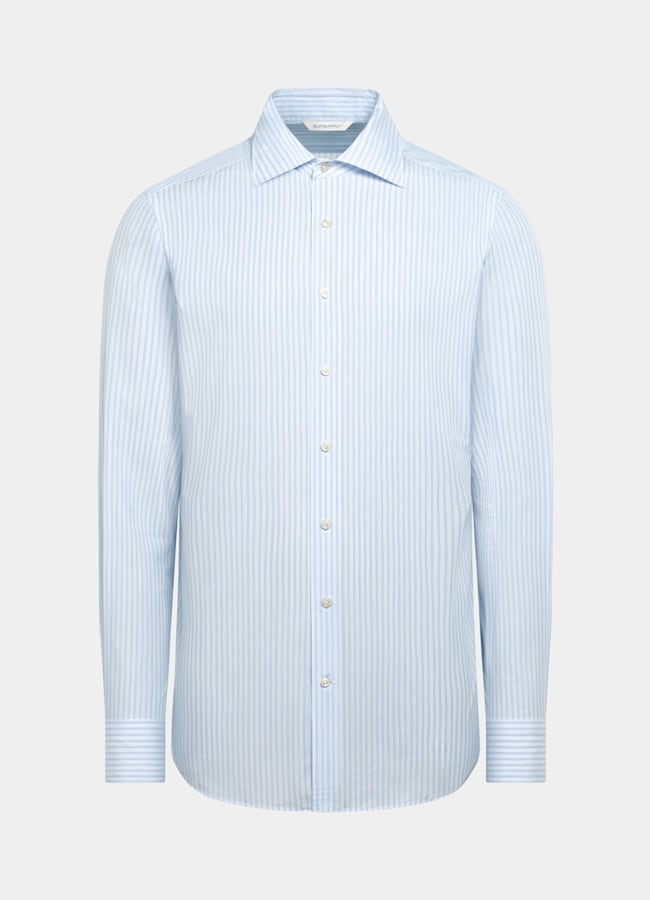 SUITSUPPLY Egyptian Cotton by Albini, Italy Light Blue Striped Widespread Collar Shirt