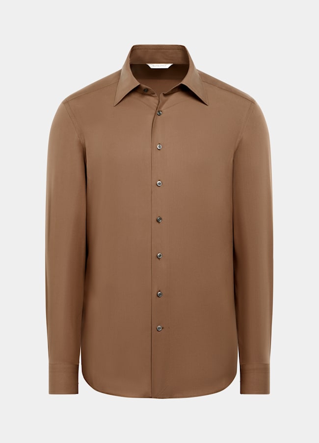 SUITSUPPLY Lyocell by Sidogras, Spain Mid Brown Lyocell Shirt